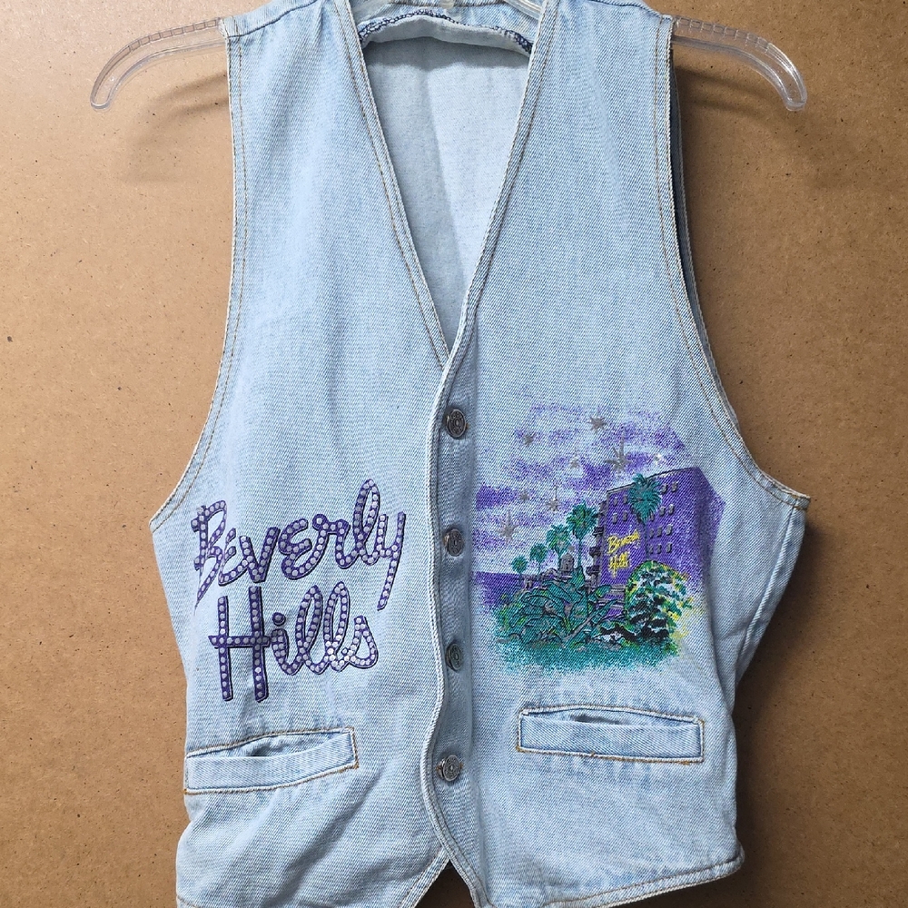 Vintage 80s Air-brushed Painted Beverly Hills Jean Vest